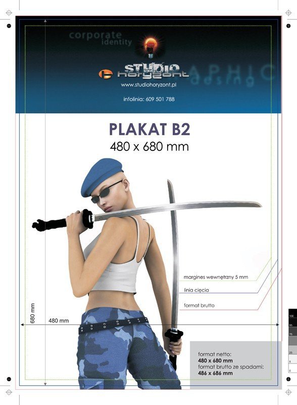 plakat B2, ekspres, druk pełnokolorowy jednostronny 4+0, na papierze kredowym, 130 g - 60 sztuk 