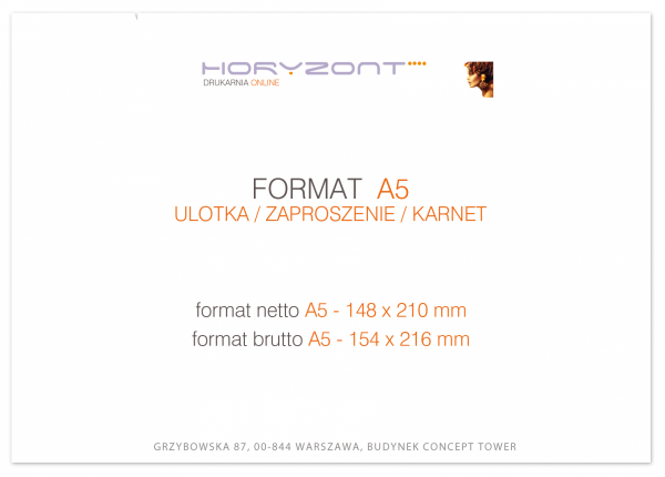 ulotka A5, 148 x 210 mm, wysyłka następny dzień, druk pełnokolorowy obustronny 4+4, na papierze kredowym, 130 g, 75 sztuk 