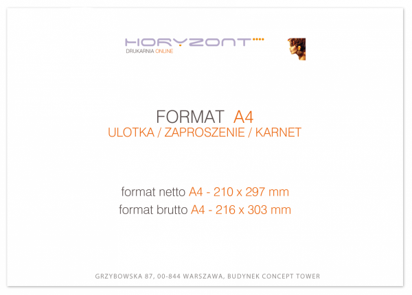 ulotka A4, wysyłka ten sam dzień - druk pełnokolorowy obustronny 4+4, na papierze kredowym, 130 g, tryb ekspres 10 sztuk
