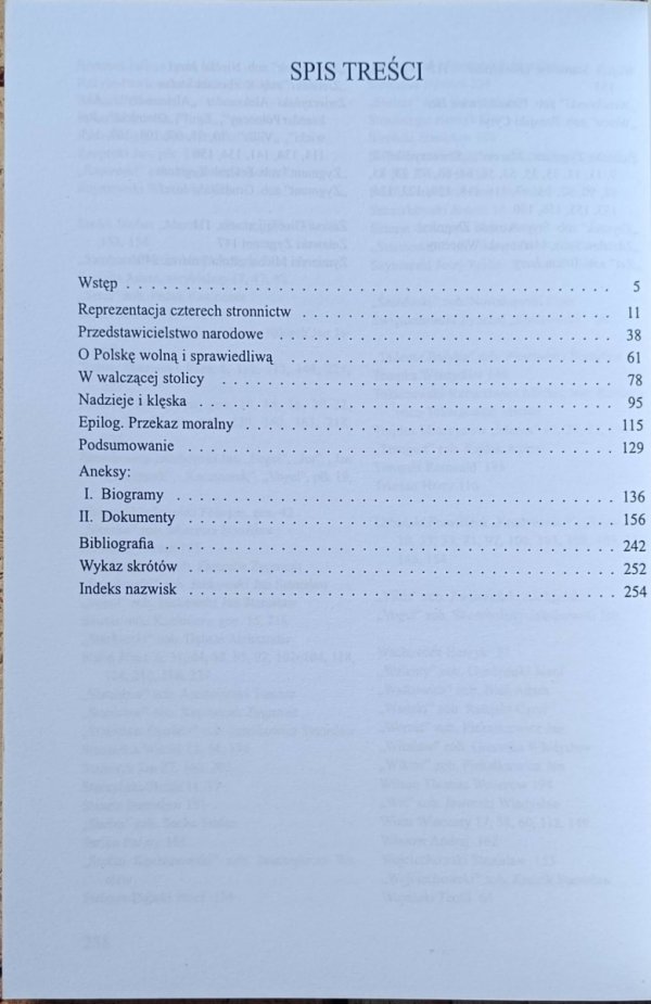 Stanisław Dzięciołowski - Parlament Polski Podziemnej 1939-1945 - spis treści