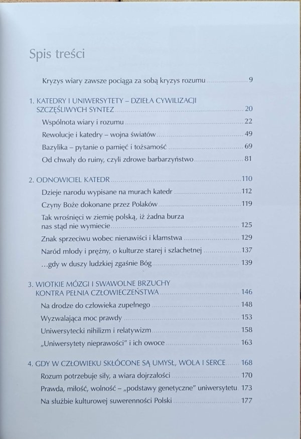 Grzegorz Kucharczyk Katedra i uniwersytet. O kryzysie i nadziei chrześcijańskiej cywilizacji - spis treści