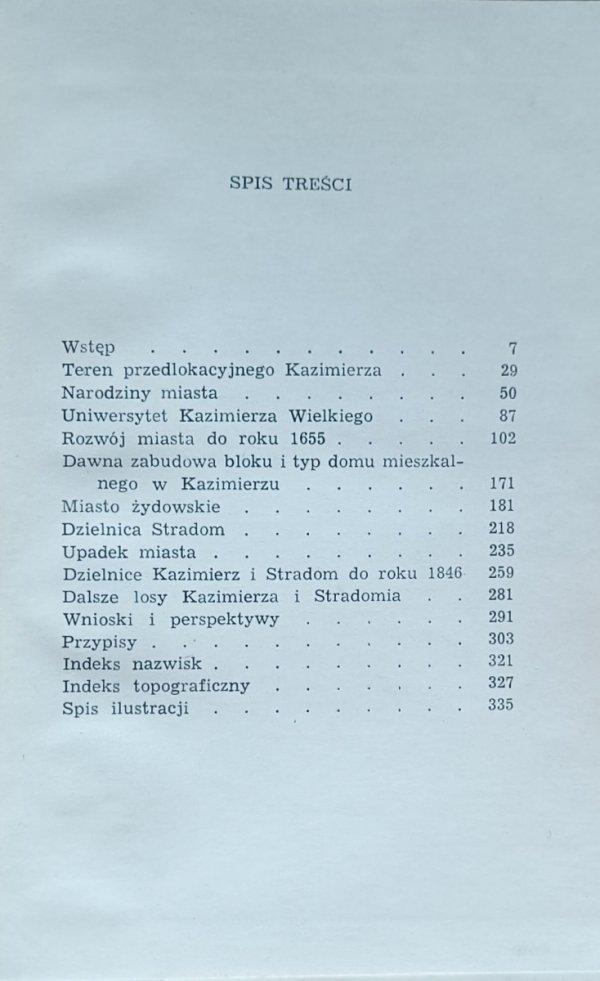 Stefan Świszczowski Miasto Kazimierz Pod Krakowem - spis treści