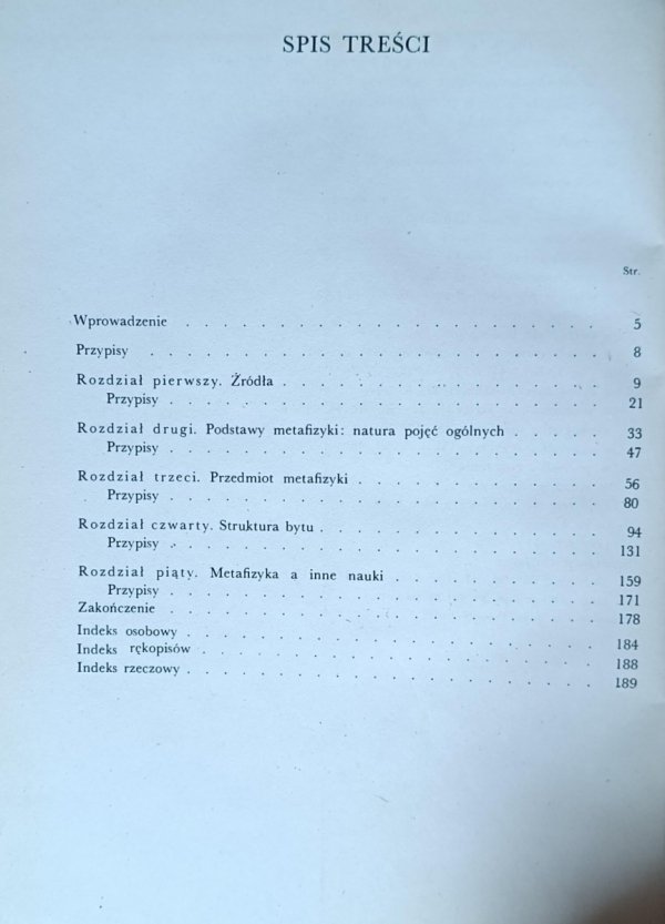 Zofia Włodek  Filozofia bytu - spis treści