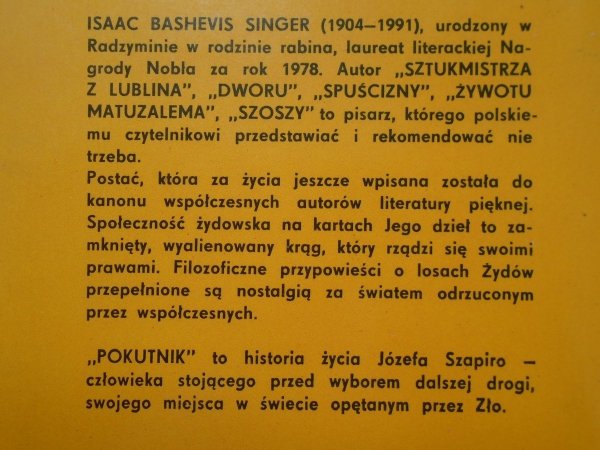 Isaac Bashevis Singer Pokutnik - okładka