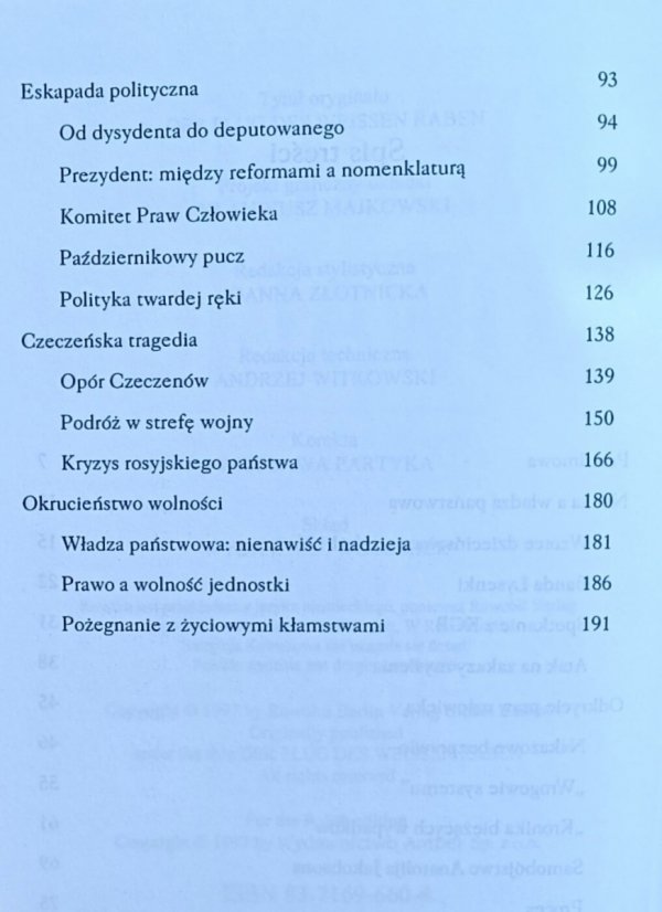 Siergiej Kowaliow - Lot białego kruka. Od Syberii po Czeczenię - moja życiowa podróż  - spis treści