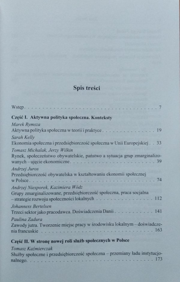 Tomasz  Kaźmierczaka • W stronę aktywnej polityki społecznej, spis treści
