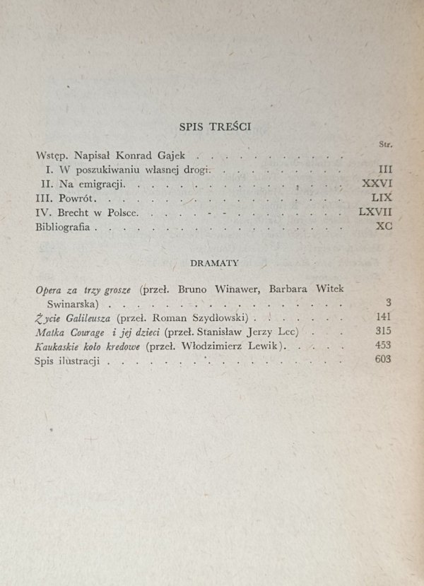 Spis treści książki Dramaty autorstwa Bertolt Brecht