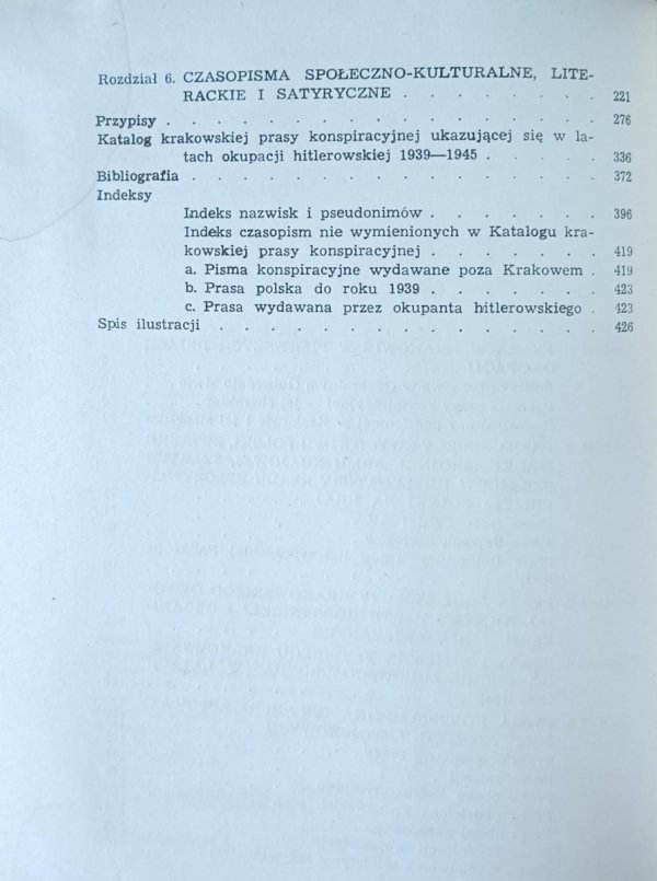 Jerzy Jarowiecki • Konspiracyjna prasa w Krakowie w latach okupacji hitlerowskiej 1939-1945 - spis treści