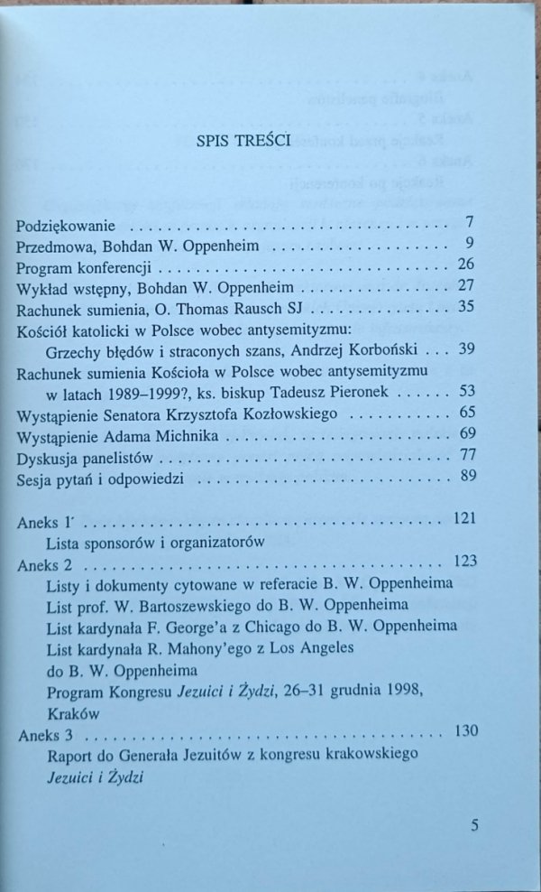 Bohdan Oppenheim • Kościół polski wobec antysemityzmu 1989-1999 - spis treści