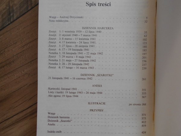 Edward Niesobski, Jadwiga Pfeiferówna • Dziennik harcerza i 'Szarotki' 1939-1944 - spis treści