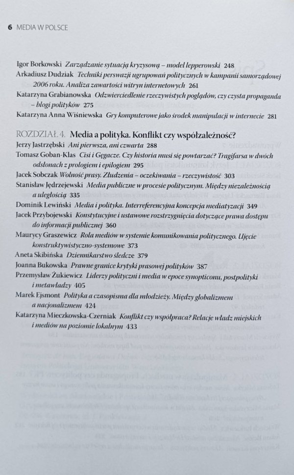 red. Marek Sokołowski • Media w Polsce. Pierwsza władza IV RP? - spis treści