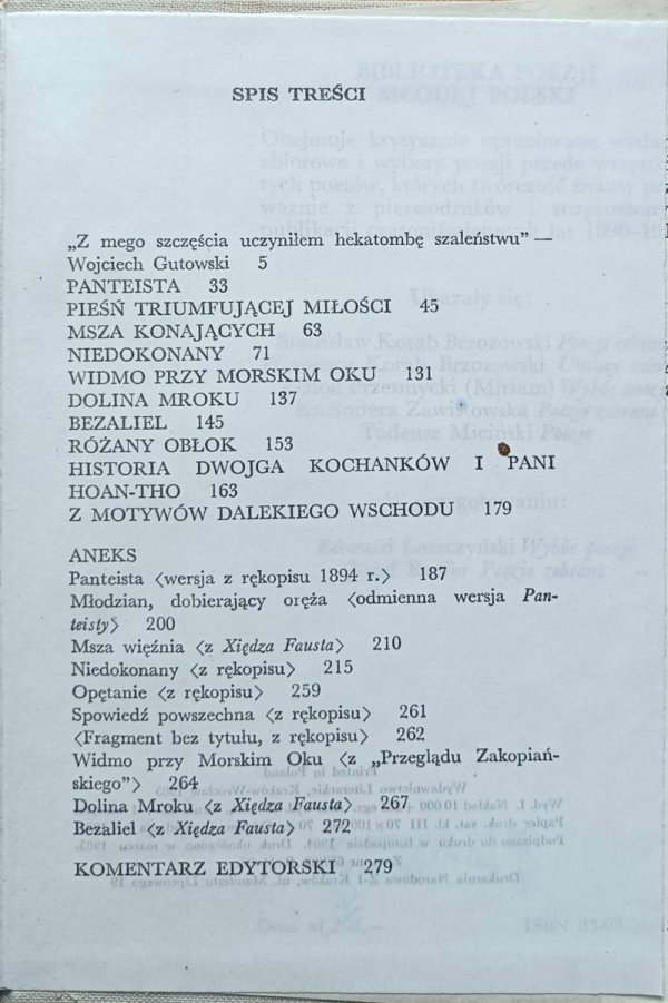 Tadeusz Miciński • Poematy prozą - spis treści