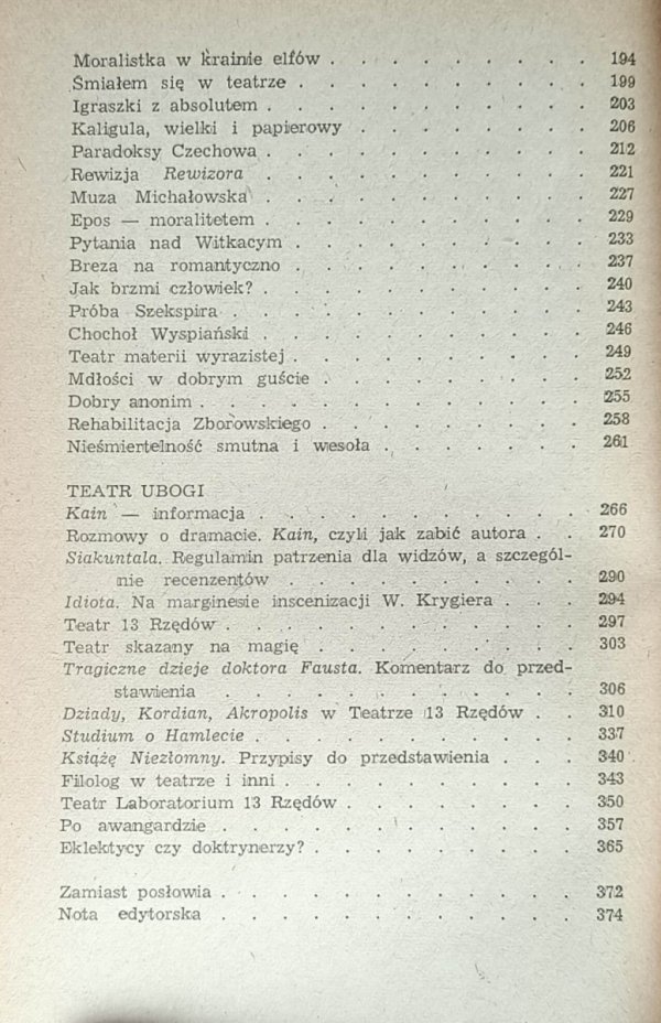 Ludwik Flaszen - Teatr skazany na magię - spis treści