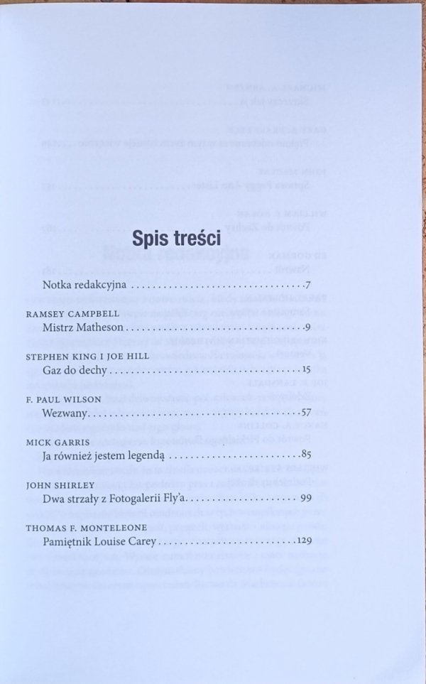 Jest legendą • Antologia w hołdzie Richardowi Mathesonowi | King Hill i inni - spis treści
