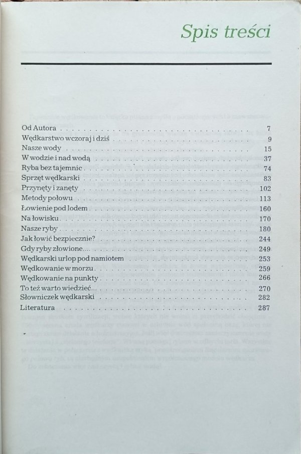Andrzej Skarżyński • Tajemnice wędkowania - spis treści
