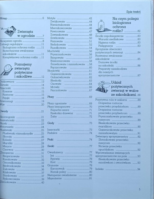 Gabriele Colditz Pożyteczne i szkodliwe. Zwierzęta w ekosystemie ogrodu - spis treści