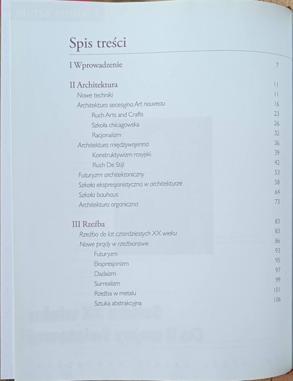 Historia Sztuki 12 -  Sztuka XX wieku do II Wojny Światowej - spis treści
