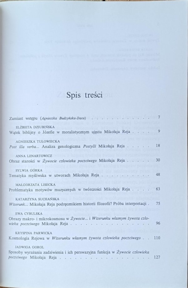 Jan Malicki Mikołaj Rej na nowo odczytany - spis treści