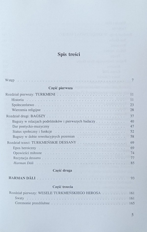 Pierwsza część spisu treści książki &quot;Opowieść o szalonej Harman i Aszyku zakochanym w księżycu&quot; autorstwa Sławomiry Żerański-Kominek.