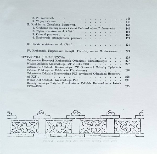 Krakowski Ruch Filatelistyczny 1893-1968 - spis treści 