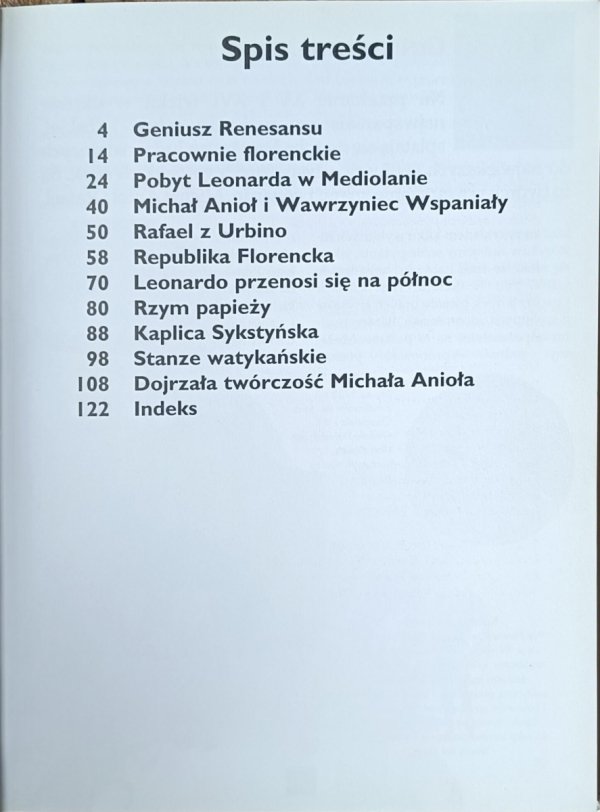 Claudio Merlo • Trzej mistrzowie Renesansu - spis treści