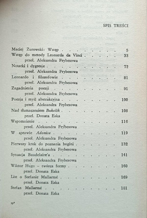 Paul Valery  Estetyka słowa. Szkice - spis treści