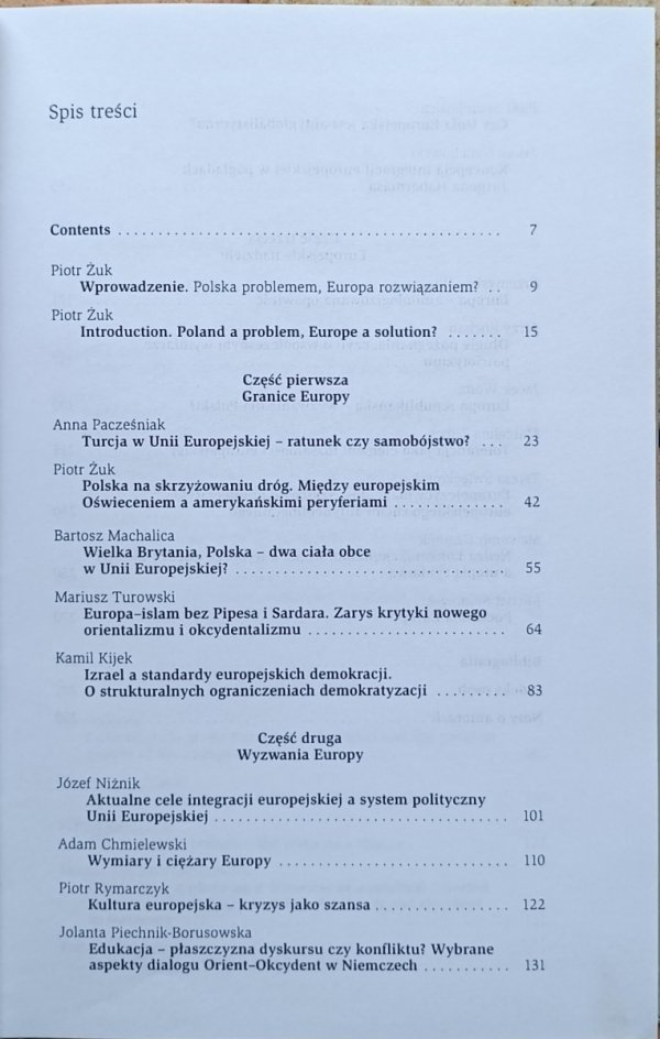 Piotr Żuk • Europa w działaniu -  spis treści