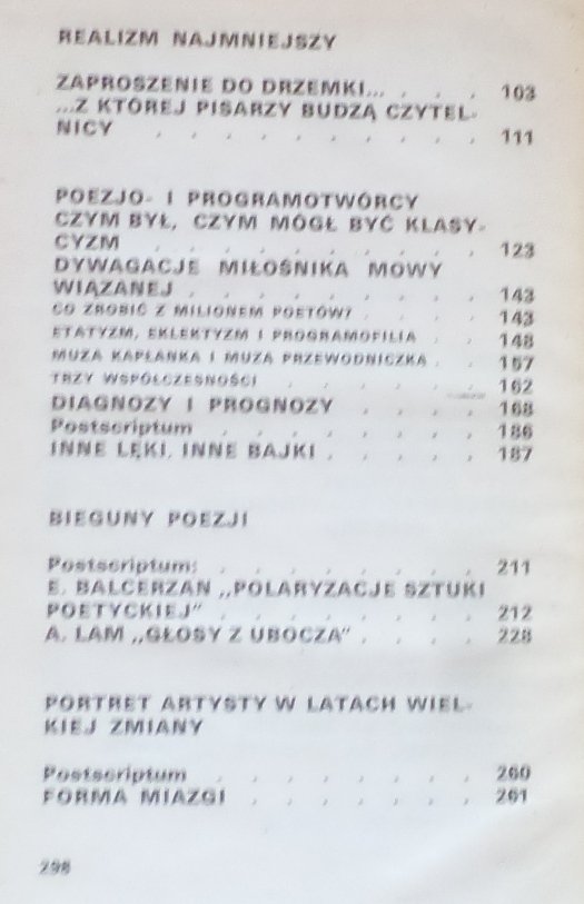 Jan Błoński  Odmarsz, spis treści