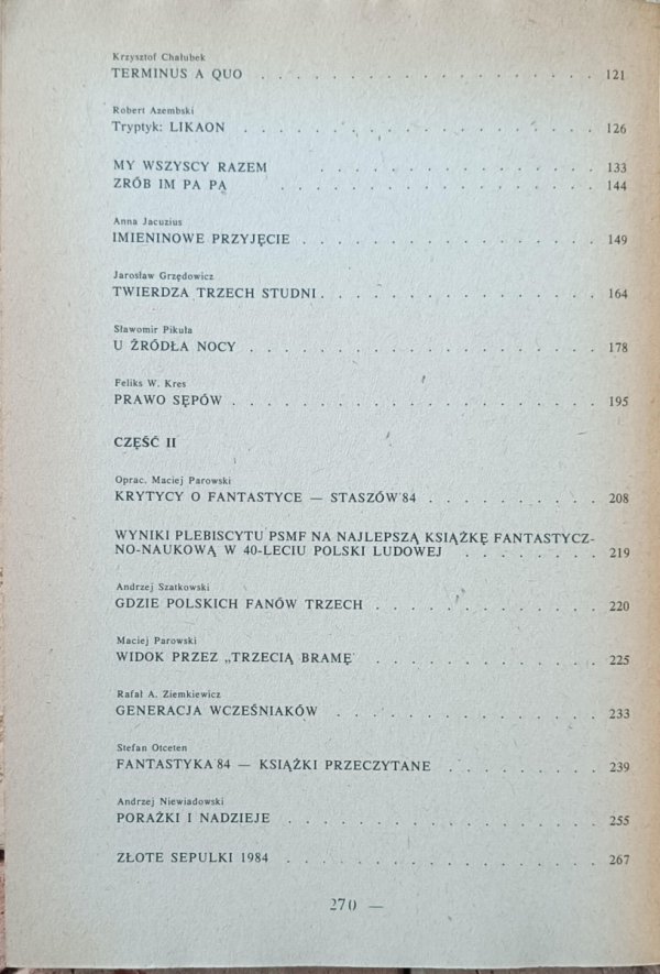 Rok 1984 - Antologia współczesnej SF | Piekara Kres Ziemkiewicz  -spis treści