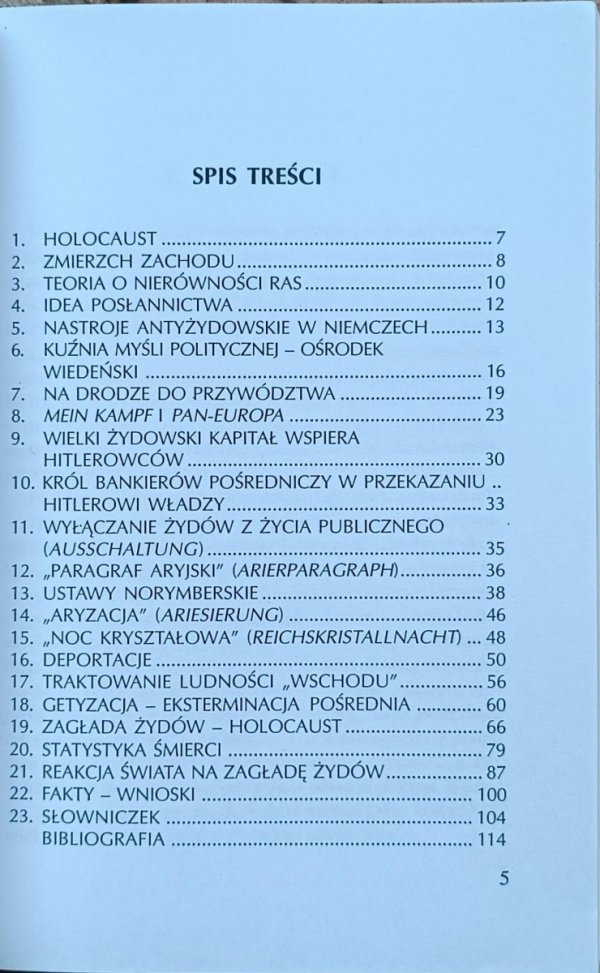 Andrzej Leszek Szcześniak Holocaust - spis treści