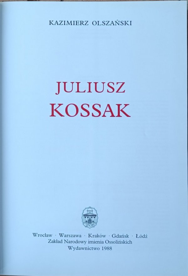 Kazimierz Olszański  Juliusz Kossak - strona tytułowa