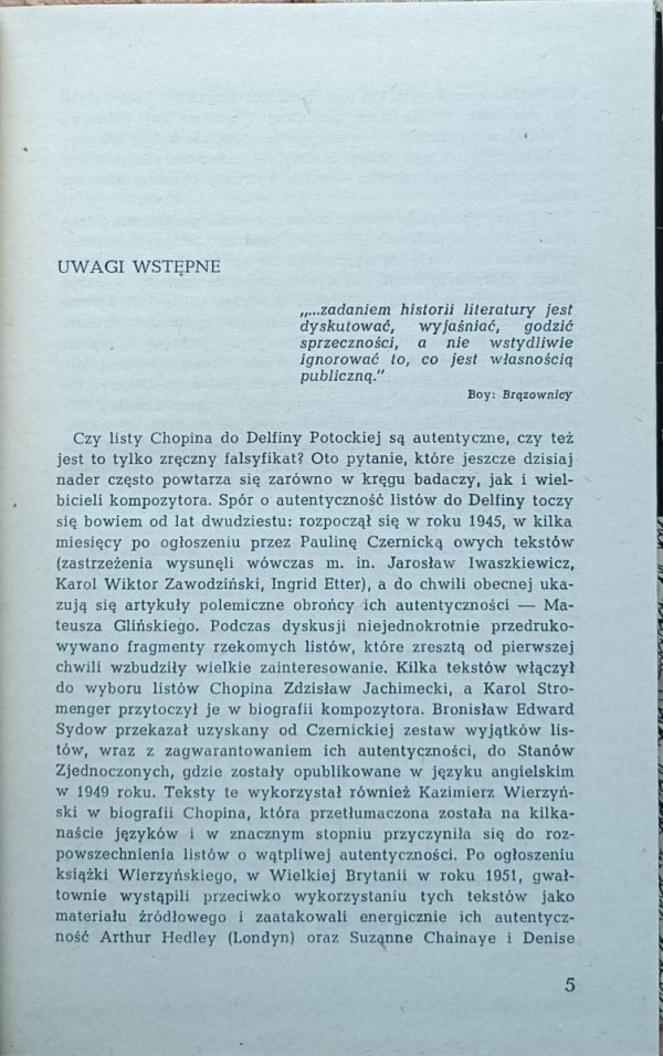Jerzy Maria Smoter  Spór o listy Chopina do Delfiny Potockiej 