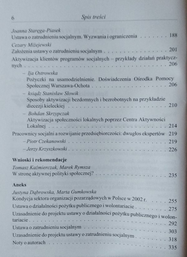 Tomasz  Kaźmierczaka • W stronę aktywnej polityki społecznej, spis treści