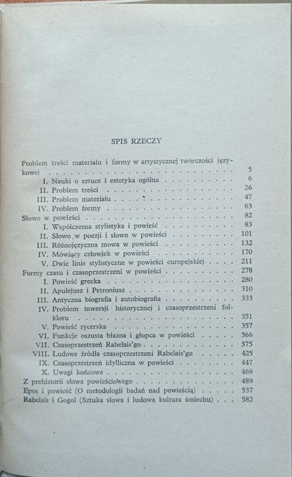 Michaił Bachtin Problemy literatury i estetyki - spis tresci