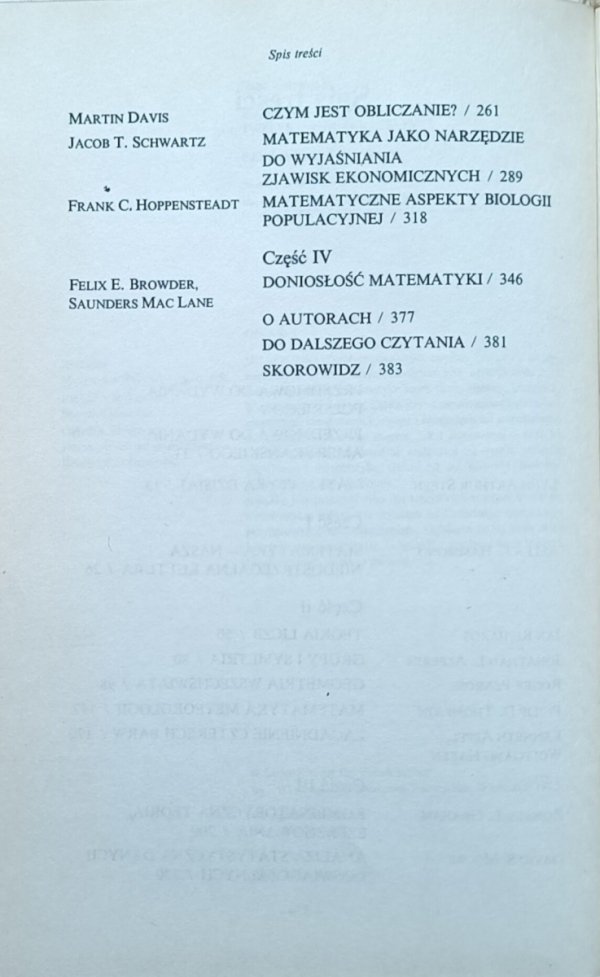 Lynn Arthur Steen Matematyka współczesna. Dwanaście esejów - spis treści