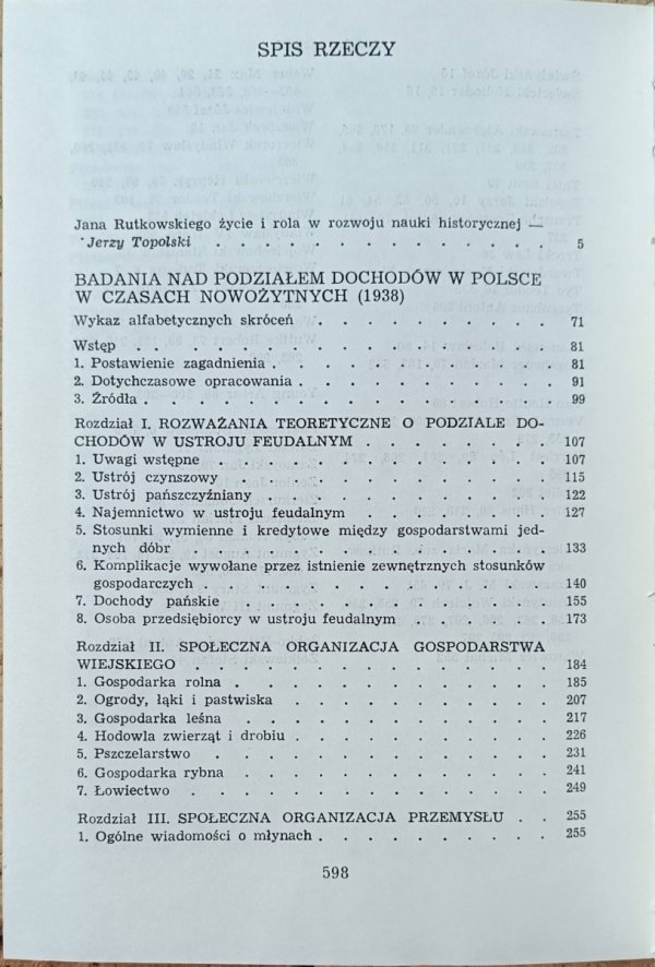 Jan Rutkowski - Wokół teorii ustroju feudalnego - spis treści