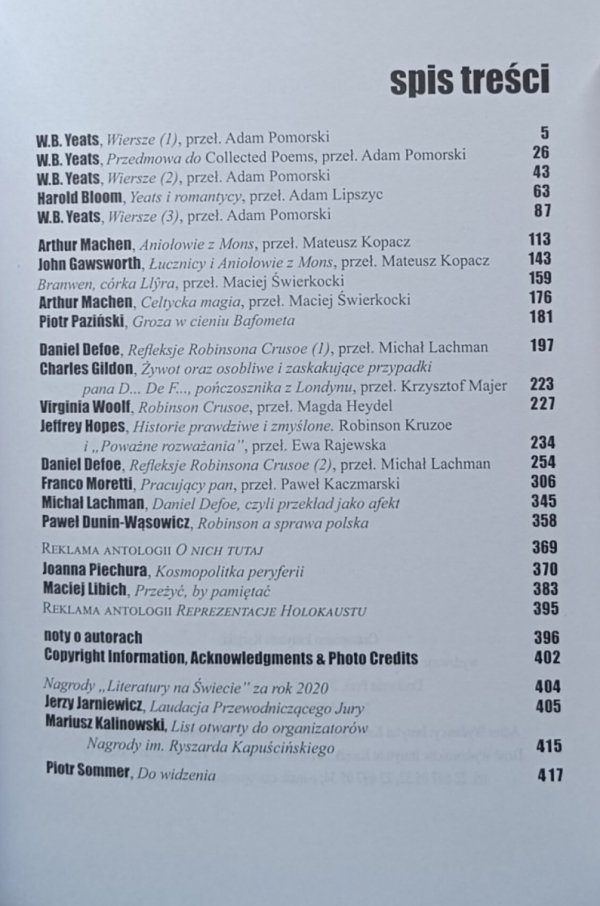 Literatura na Świecie 11-12/2021 • Yeats - Machen - Defoe - okładka