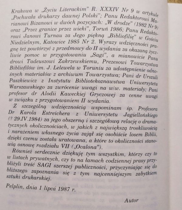 ks. Antoni Liedtke Saga Pelplińskiej Biblii Gutenberga, spis treści