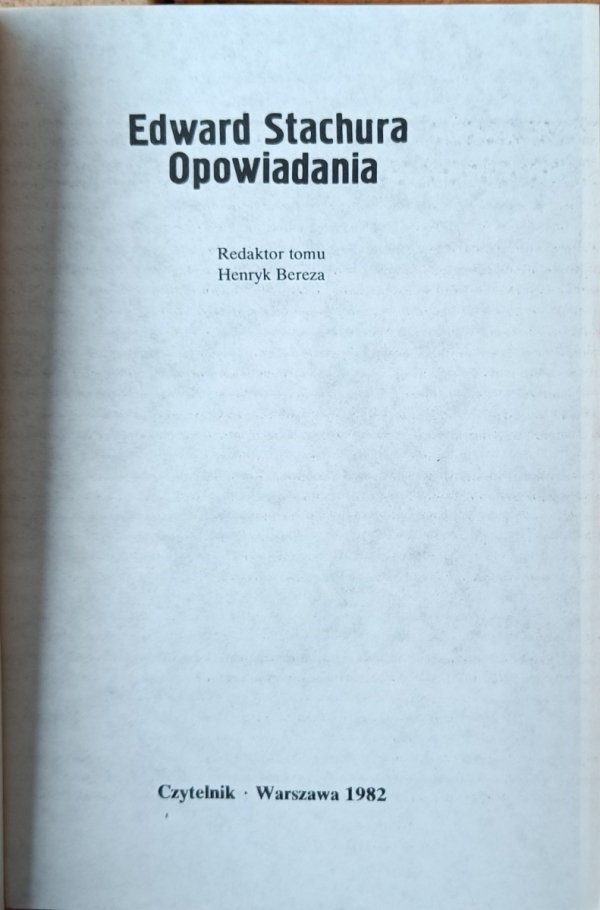 Strona tytułowa książki Opowiadania autorstwa Edward Stachura