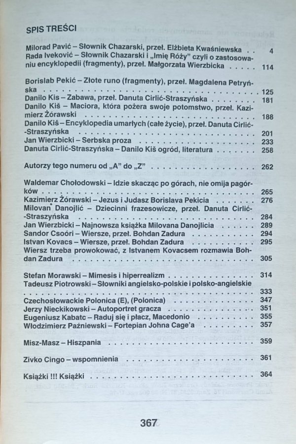 Literatura na świecie 1/1988 • Słownik chazarski - spis treści