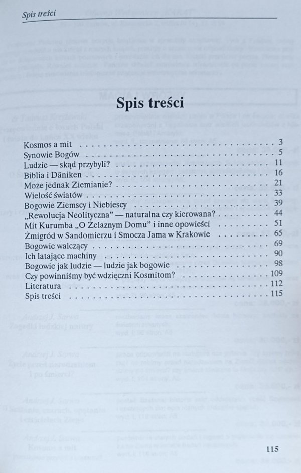 Andrzej Sarwa • Kosmos a mit. Przodkowie przybyli z kosmosu? - spis treści