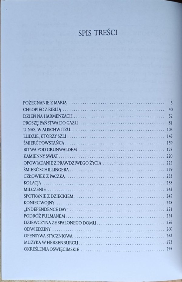Tadeusz Borowski  Pożegnanie z Marią i inne opowiadania - spis treści