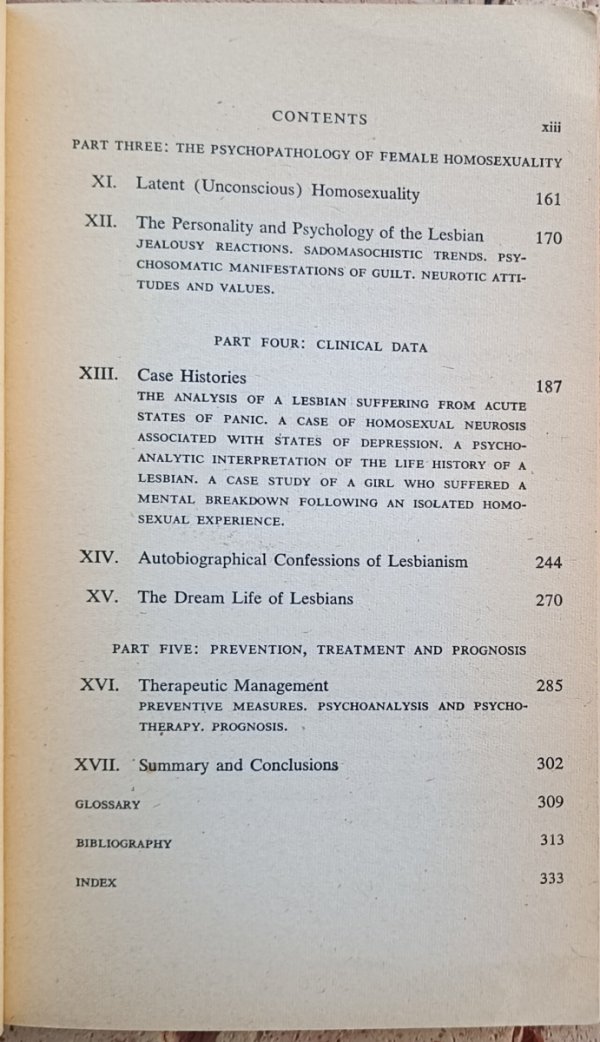 Frank S. Caprio Female Homosexuality. A Modern Study of Lesbianism [homoseksualizm] - spis treści