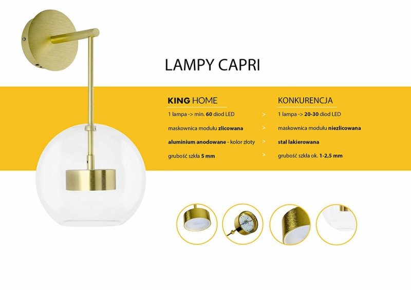 Kinkiet CAPRI WALL 4 złoty - 60 LED, aluminium, szkło