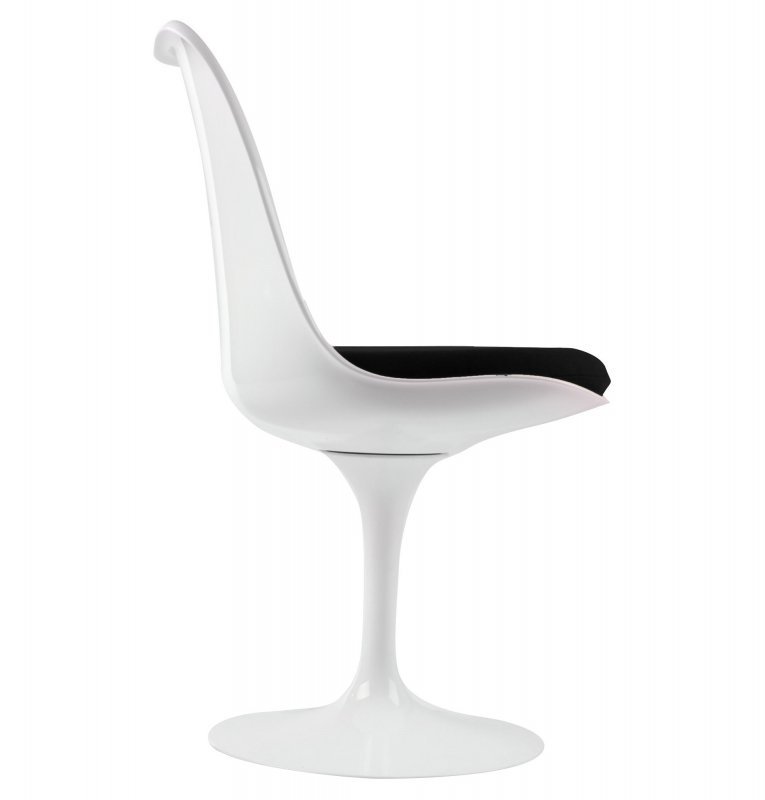 Krzesło TULIP białe z czarną poduszką - ABS, podstawa metalowa