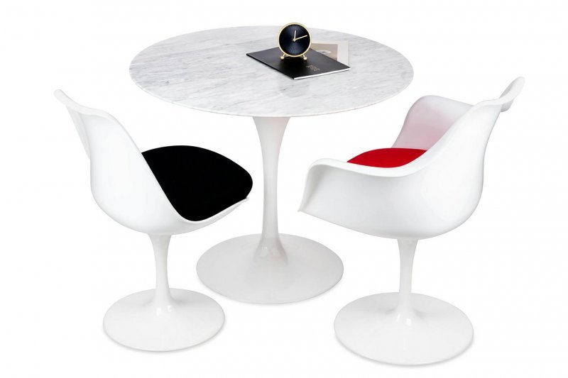 Krzesło TULIP białe z czarną poduszką - ABS, podstawa metalowa