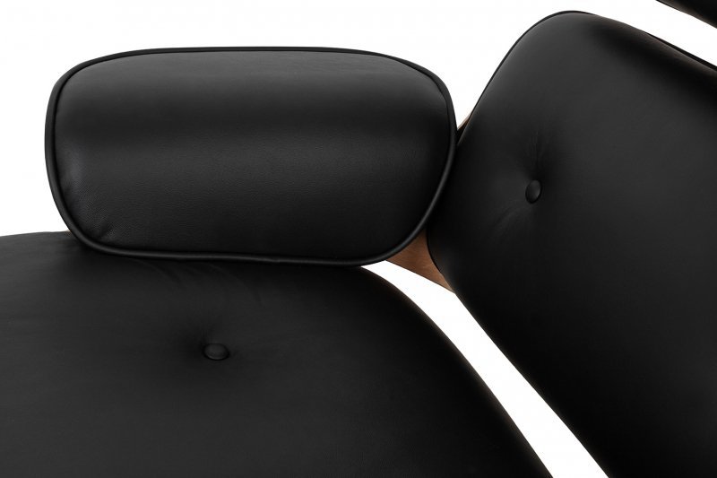 Fotel LOUNGE HM PREMIUM SZEROKI z podnóżkiem czarny - sklejka jesion, skóra naturalna