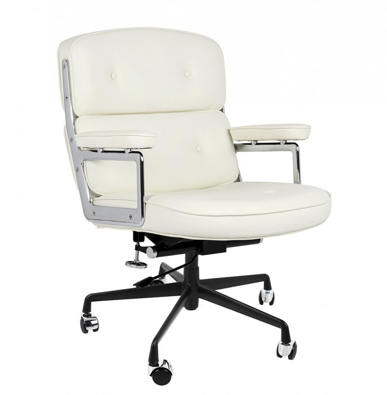 Fotel biurowy ICON PRESTIGE PLUS biały - włoska skóra naturalna, czarna podstawa