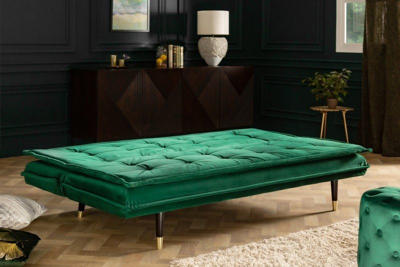 INVICTA sofa rozkładana MAGNIFIQUE 184cm szmaragdowy zielony aksamit