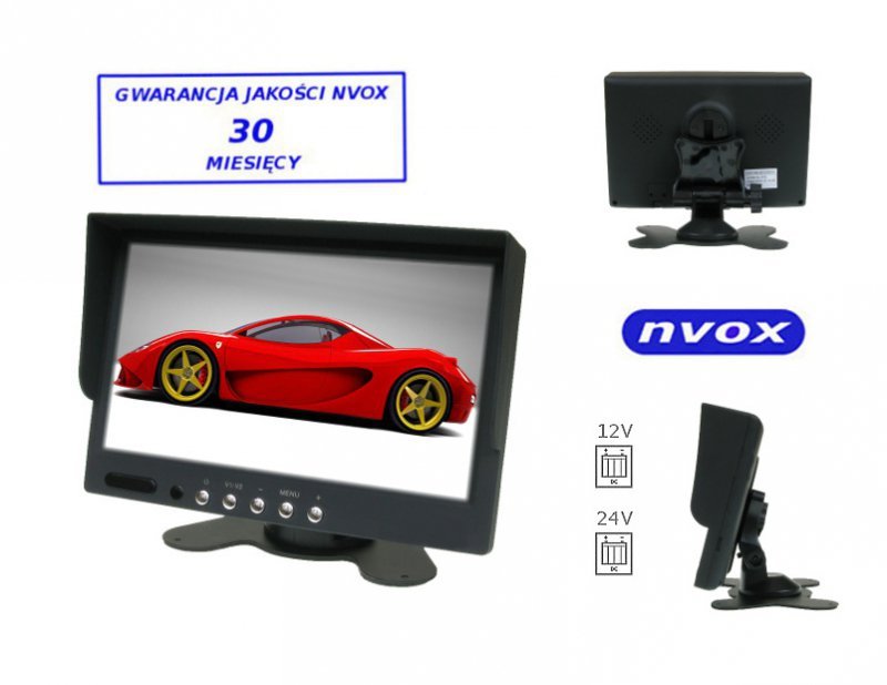 Monitor samochodowy lub wolnostojący LCD 7cali cali z obsługa do 2 kamer 4PIN 12V 24V... (NVOX H
